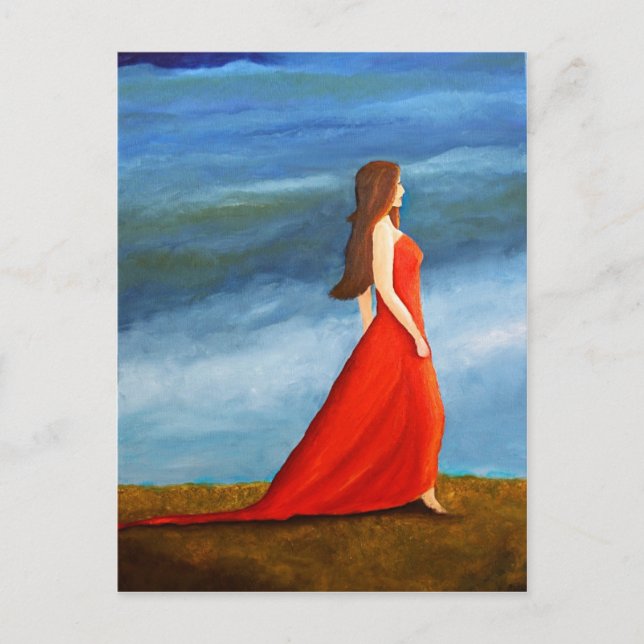 Carte Postale Frau im roten Kleid (Devant)