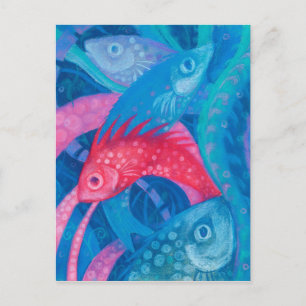 Carte Postale Frayage, Poisson, Rose & Bleu, Peinture sous-marin