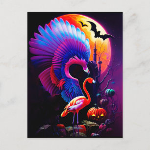 Carte Postale Freaky Halloween Flamant rose Horreur