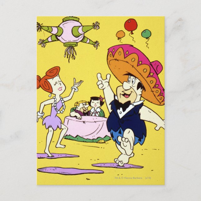 Carte Postale Fred Flintstone Wilma Barney et Betty Fiesta (Devant)