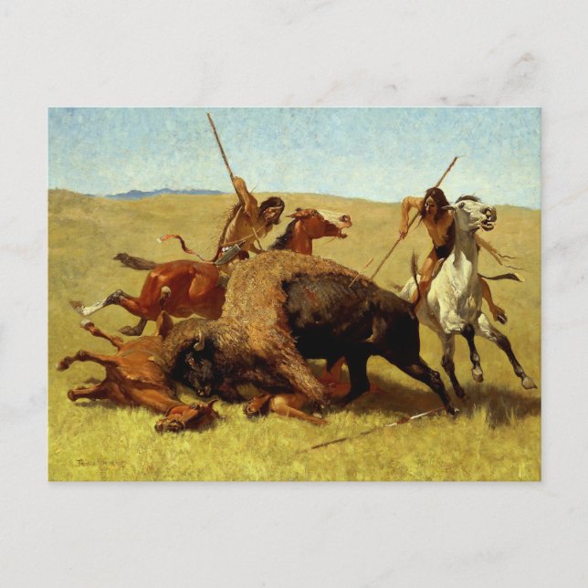 Carte Postale Frederic Remington Art de l'Ouest "Chasse au bison (Devant)
