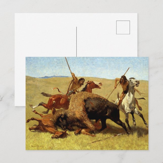 Carte Postale Frederic Remington La Chasse Au Buffalo (Devant / Derrière)
