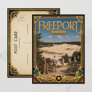 Carte Postale Freeport Maine Art Déco vintage de l'âge d'or