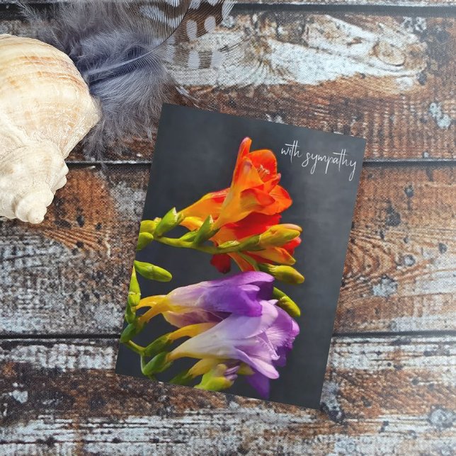 Carte Postale Freesia sur un fond sombre. Avec sympathie (Créateur téléchargé)