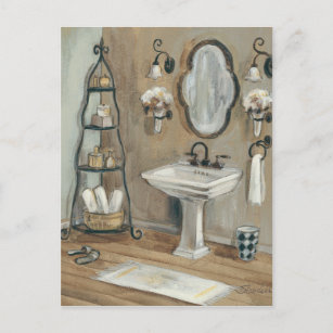 Carte Postale French Bathroom with Mirror and Sink