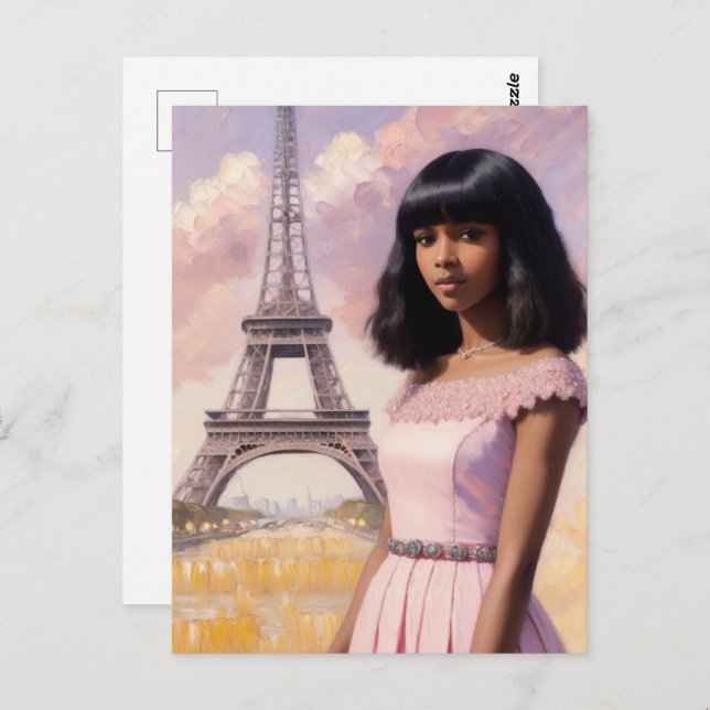 Carte Postale French Black Girl Rose Art Parisien (Devant / Derrière)