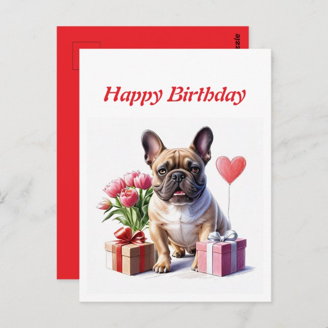 Carte postale French Bulldog Birthday (Devant / Derrière)
