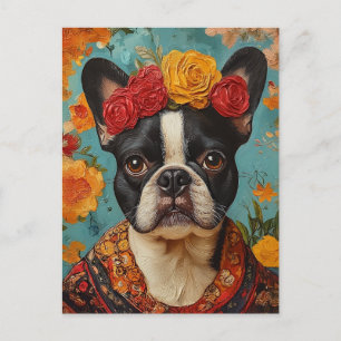 Carte Postale French Bulldog comme Frida Kahlo
