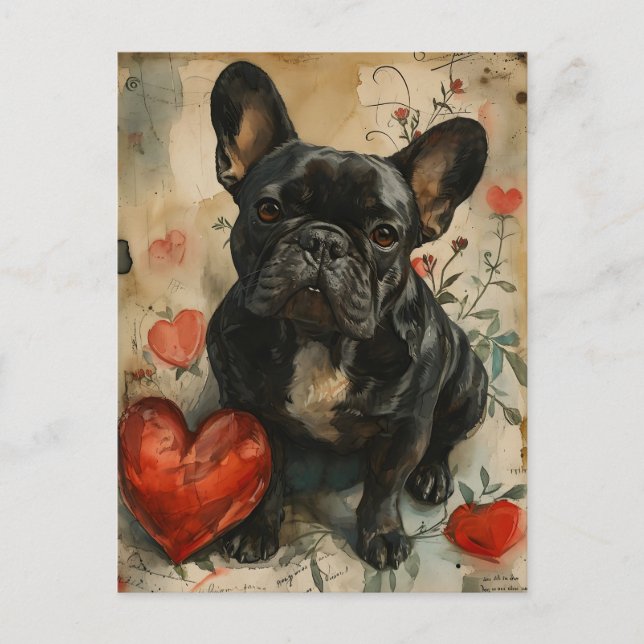 Carte Postale French Bulldog Valentine's Day Vintage (Devant)