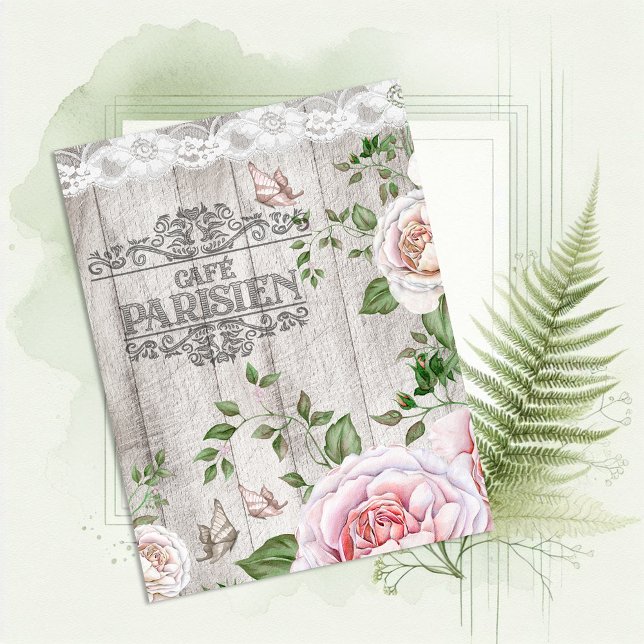 Carte Postale French Café Parisien Floral Bois Board (Créateur téléchargé)