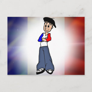 Carte Postale French flag & Pierre cartoon post card