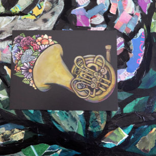 Carte Postale French Horn Band Musique Floral Art