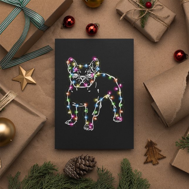 Carte Postale Frenchie avec les lumières de Noël Joyeux Noël (Créateur téléchargé)