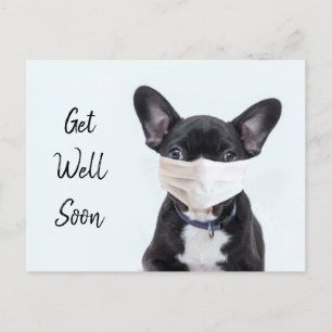 Carte Postale Frenchie avec masque de protection pour aller mieu