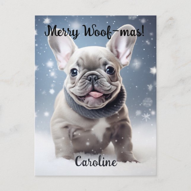 Carte Postale Frenchie Frosty Bliss personnalisable (Devant)