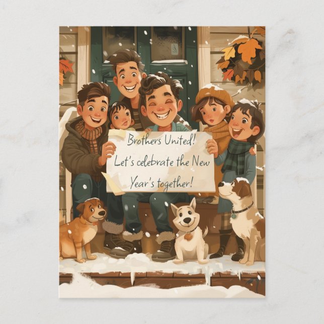 Carte Postale Frères, enfants et chiens (Devant)
