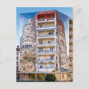 Carte Postale Fresque Tour de Babel - Mur peint - Lyon