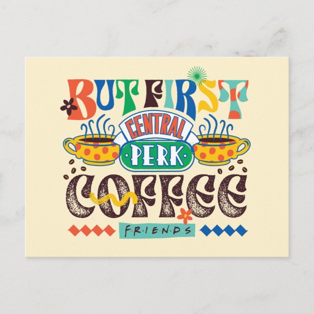 Carte Postale FRIENDS™ | Mais d'abord Café Graphique Vibrant (Devant)