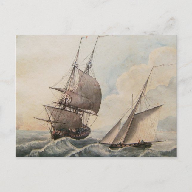 Carte Postale Frigate dans une houle 17ème siècle (Devant)