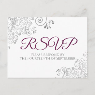 Carte Postale Frills Argent Simple Elegant Cassis Wedding RSVP