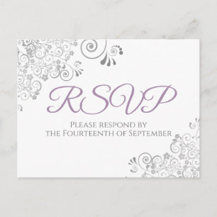 Carte Postale Frills Argent Simple Élégant Mariage Violet RSVP