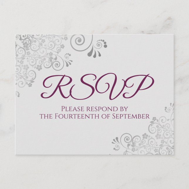 Carte Postale Frills d'argent Cassis pourpre sur mariage gris RS (Devant)