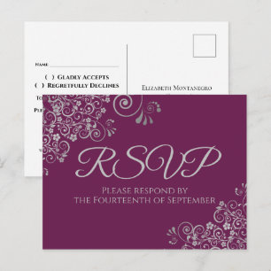 Carte Postale Frills d'argent élégant Cassis de mariage violet R