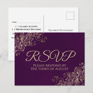Carte Postale Frills or élégant sur Plum Purple Wedding RSVP