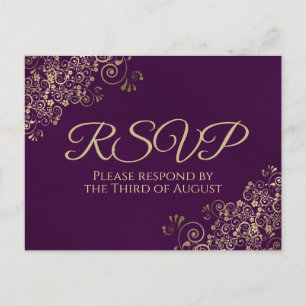 Carte Postale Frills or élégant sur Plum Purple Wedding RSVP