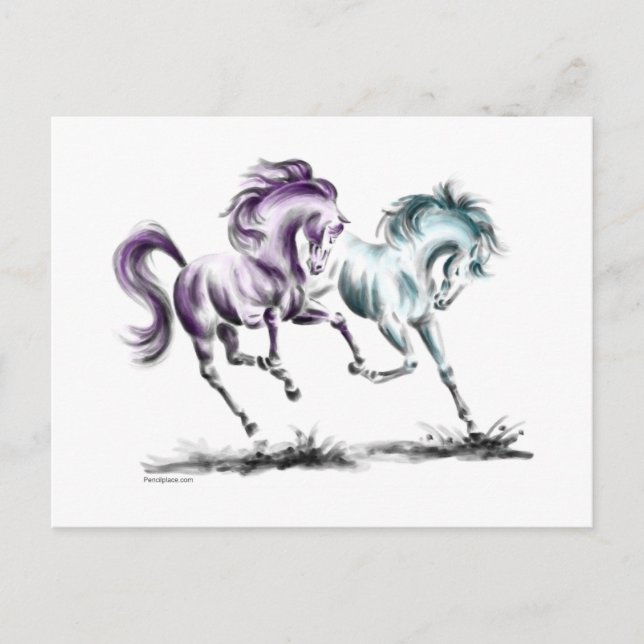 Carte Postale Frolicking Racing Chevaux sauvages (Devant)