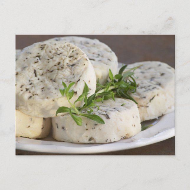 Carte Postale Fromage de chèvre français - chèvre - avec des her (Devant)