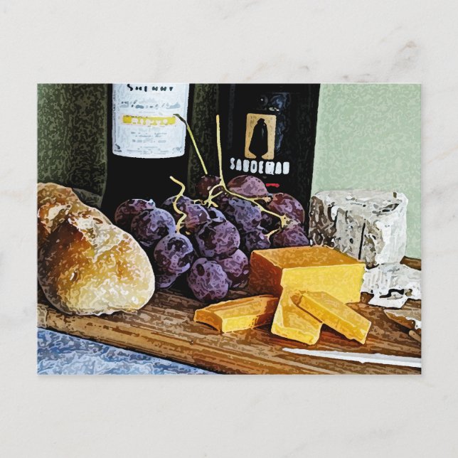 Carte Postale Fromage de pain de vin et raisins Vie morte (Devant)