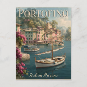 Carte Postale Front de mer coloré et bateaux à Portofino, Italie