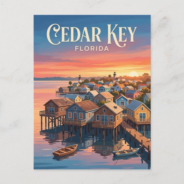 Carte Postale Front de mer de Cedar Key USA (Devant)