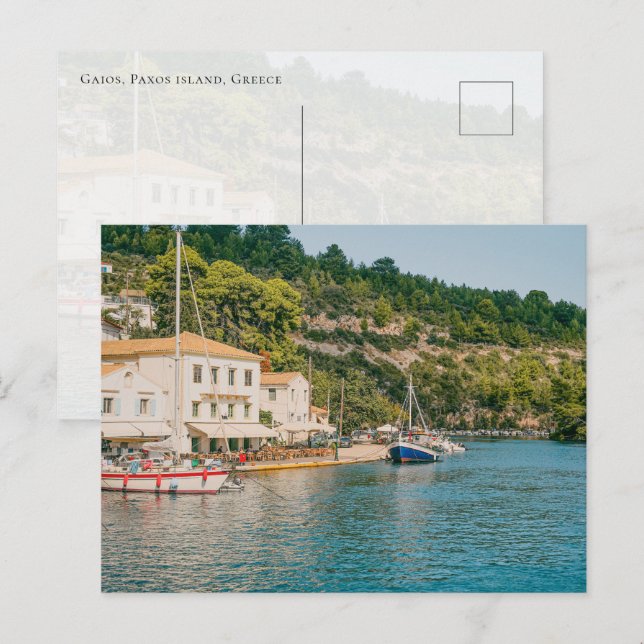 Carte Postale Front de mer de Gaios, île de Paxos Grèce (Devant / Derrière)