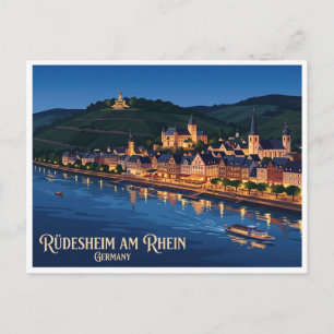 Carte Postale Front de mer de Rüdesheim am Rhein la nuit Allemag