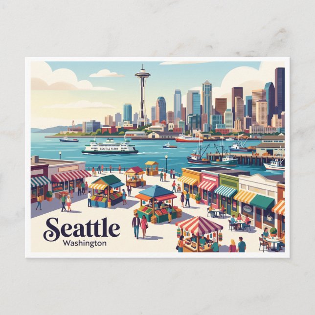 Carte Postale Front de mer de Seattle, Washington (Devant)
