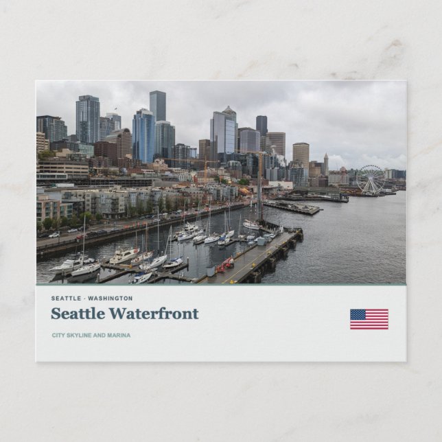 Carte Postale Front de mer et marina de Seattle (Devant)