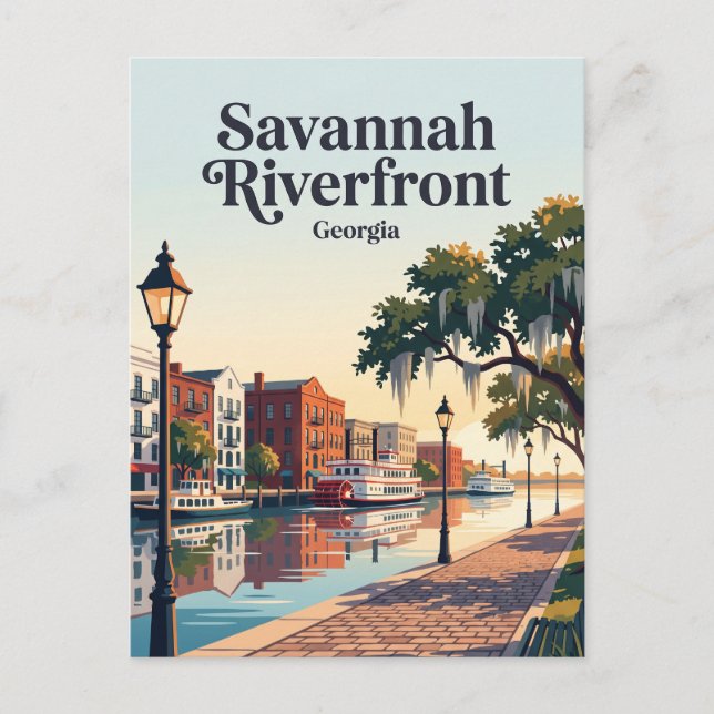 Carte Postale Front de rivière de Savannah Géorgie (Devant)