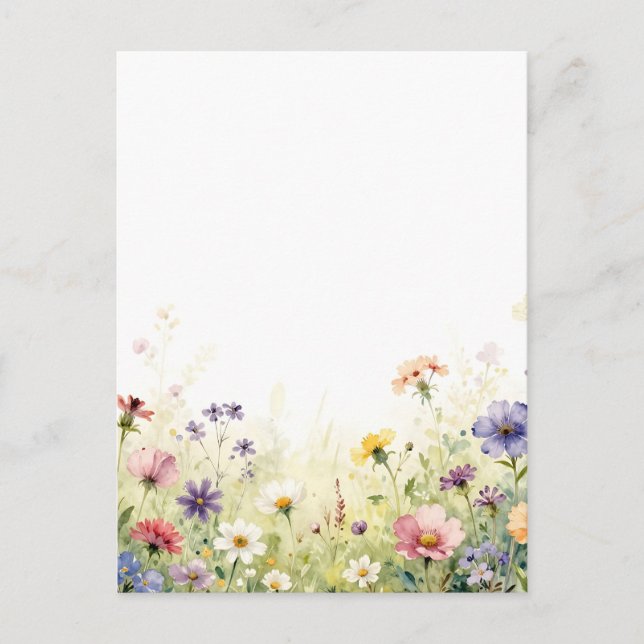 Carte Postale Frontière florale pastel de prairie de fleurs sauv (Devant)
