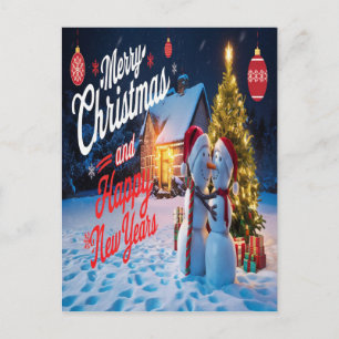 Carte Postale Frosty Friends : Snowman et la danse de l'arbre de