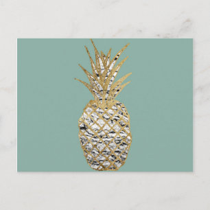Carte Postale Fruit d'ananas moderne chic en marbre doré