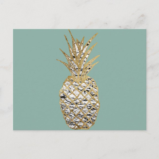 Carte Postale Fruit d'ananas moderne chic en marbre doré (Devant)