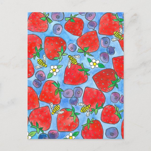Carte Postale Fruit d'aquarelle aux fraises bleuies (Devant)