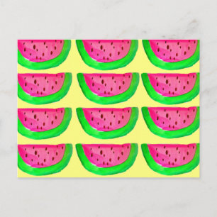 Carte Postale Fruit de pastèque rose juteux motif au citron