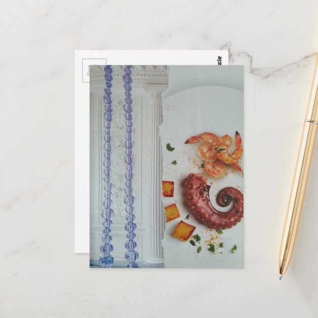 Carte Postale Fruits de mer appétissants dans un collage surréal (Devant/Arrière en situation)