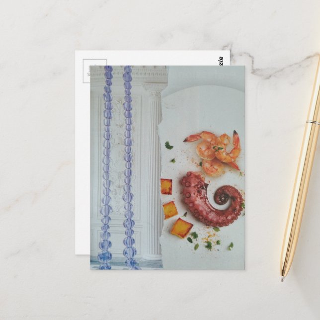 Carte Postale Fruits de mer fantaisistes dans un collage surréal (Devant/Arrière en situation)