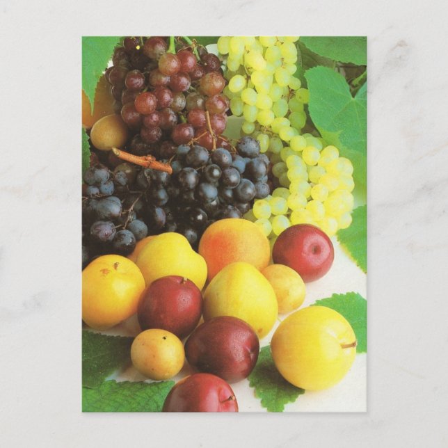 Carte Postale Fruits et légumes, raisins et prunes (Devant)