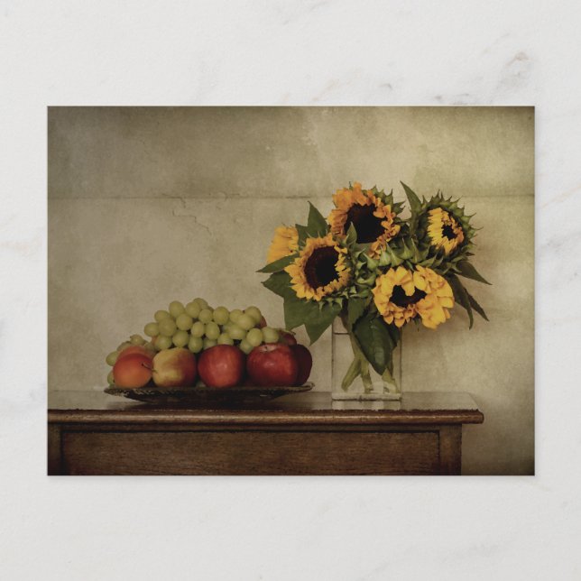 Carte Postale Fruits sur plaque, Bouquet de tournesol à vie mort (Devant)
