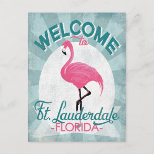 Carte Postale Ft Lauderdale Florida Flamant rose rose Retro